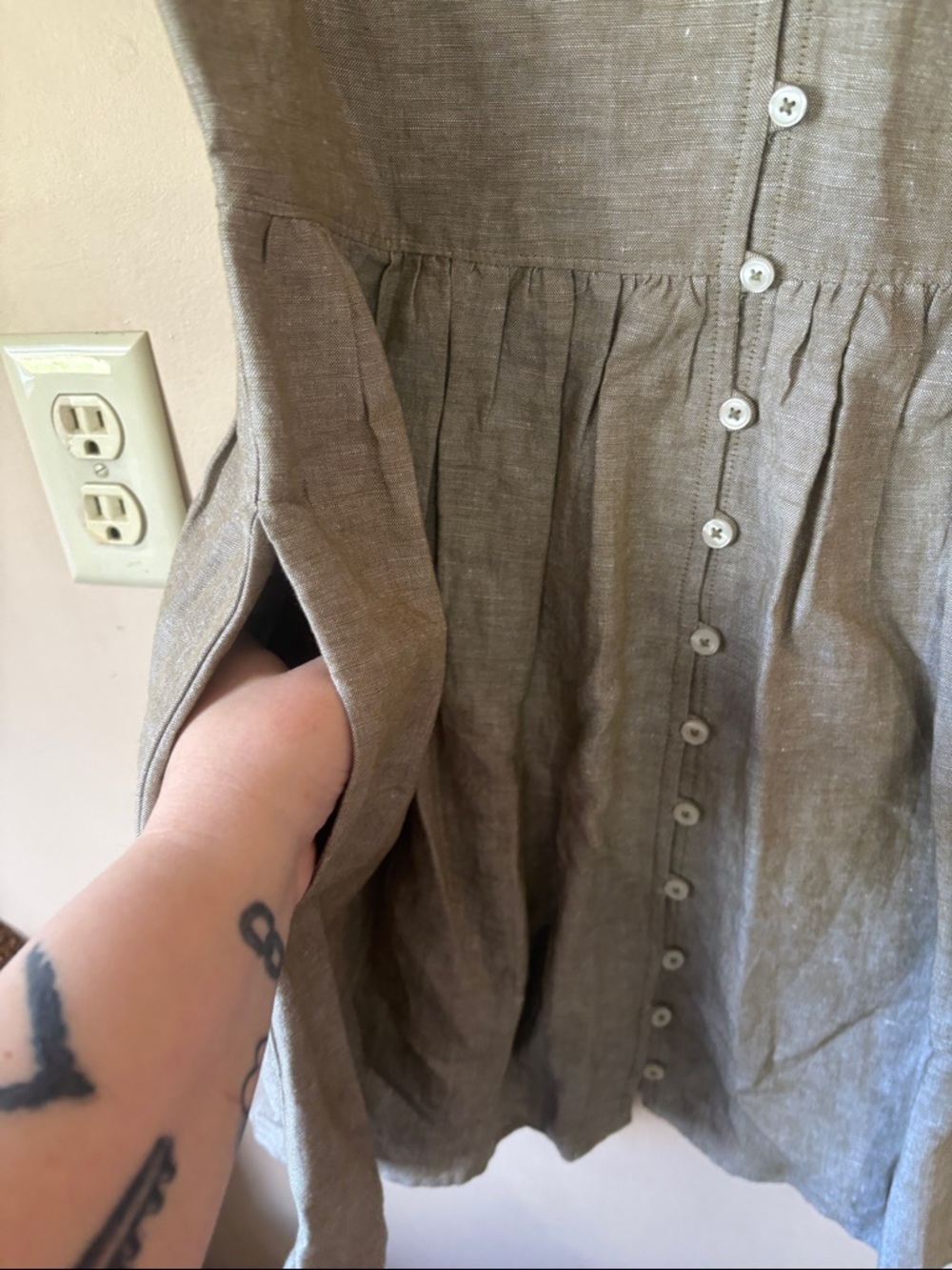 Madewell Olive Branch Linen-Blend Alexandra Button-Front Mini Dress XSP - Picture 4 of 7